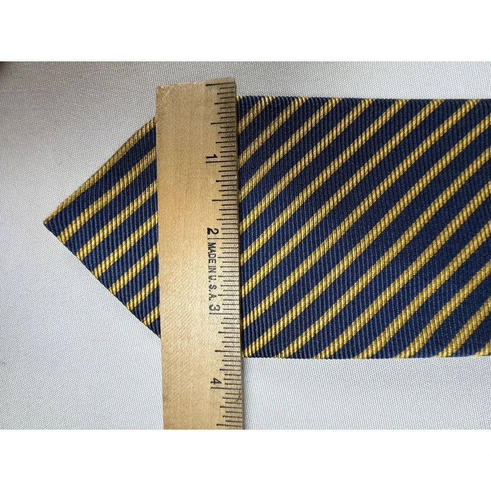 Brooks Brothers Makers Gold‎ Blue  Horizontal Stripe Tie 100% Silk Made in USA